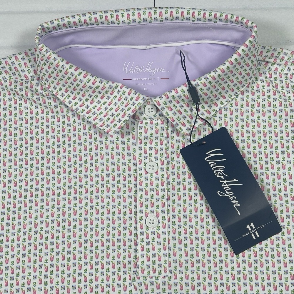 Walter Hagen Performance 11 Golf Polo Men's XL Stretch Watercolor Drinks NWT $75